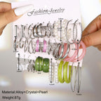European and American style metal earring square personality earrings C- shaped geometric butterfly drop oil resin earrings 18-piece set
