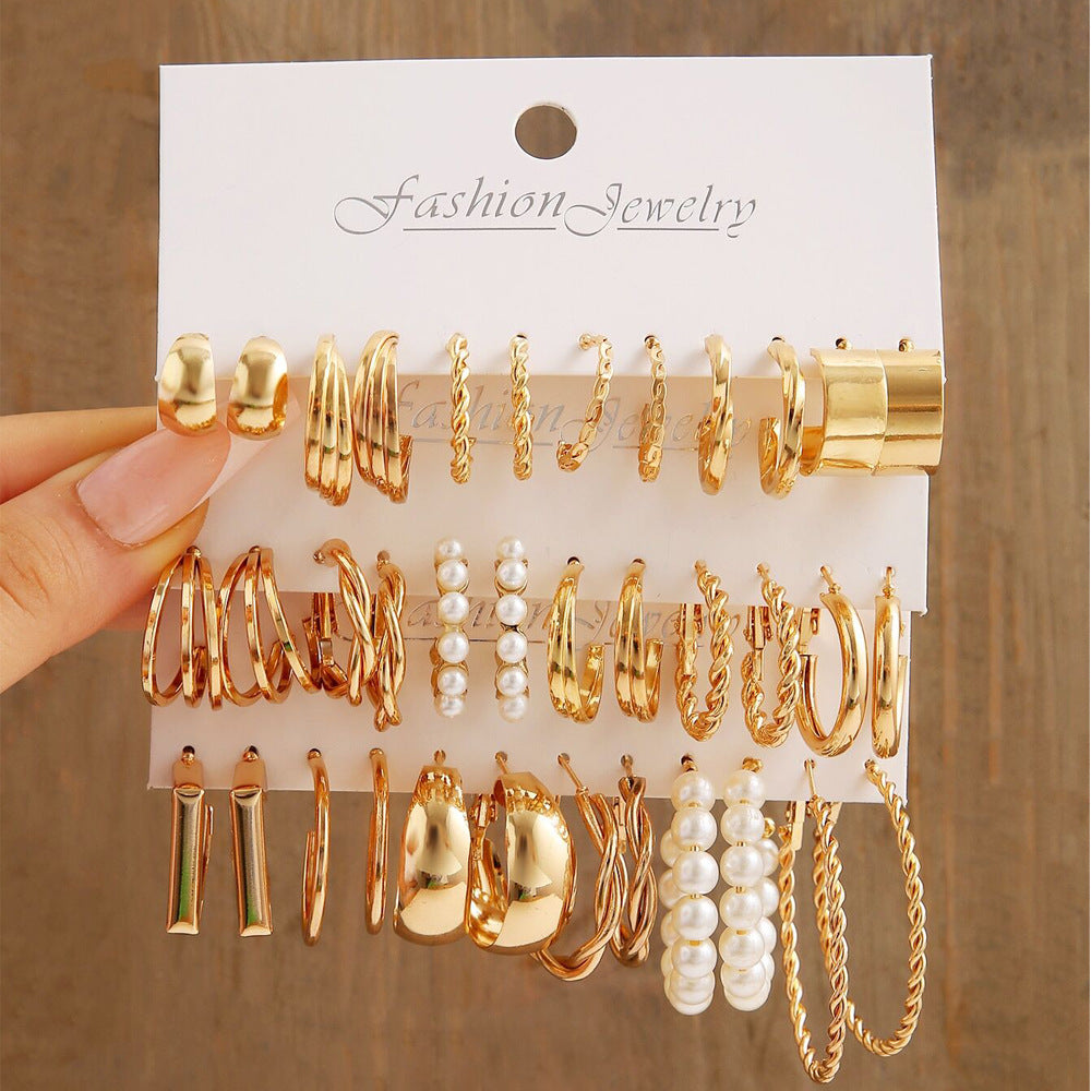 European and American style metal earring square personality earrings C- shaped geometric butterfly drop oil resin earrings 18-piece set