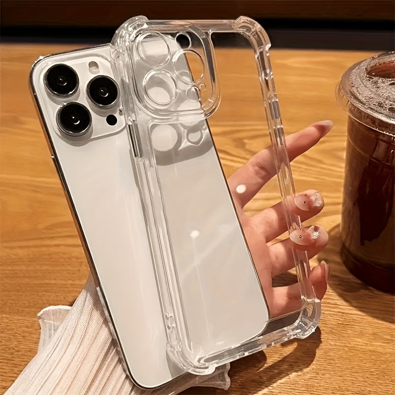 Suitable for Iphone17 Transparent Mobile Phone 15Promax Four-Corner Anti-Fall Space Shell Protective Cover Apple 16E Airbag