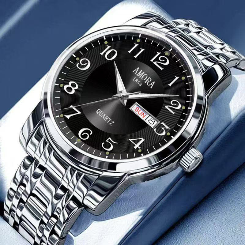 Genuine 2025 New Model Watch for Men, Fully Automatic Non-Mechanical Watch, Waterproof Stainless Steel Band, Dual Calendar Men's Watch with Luminous Feature