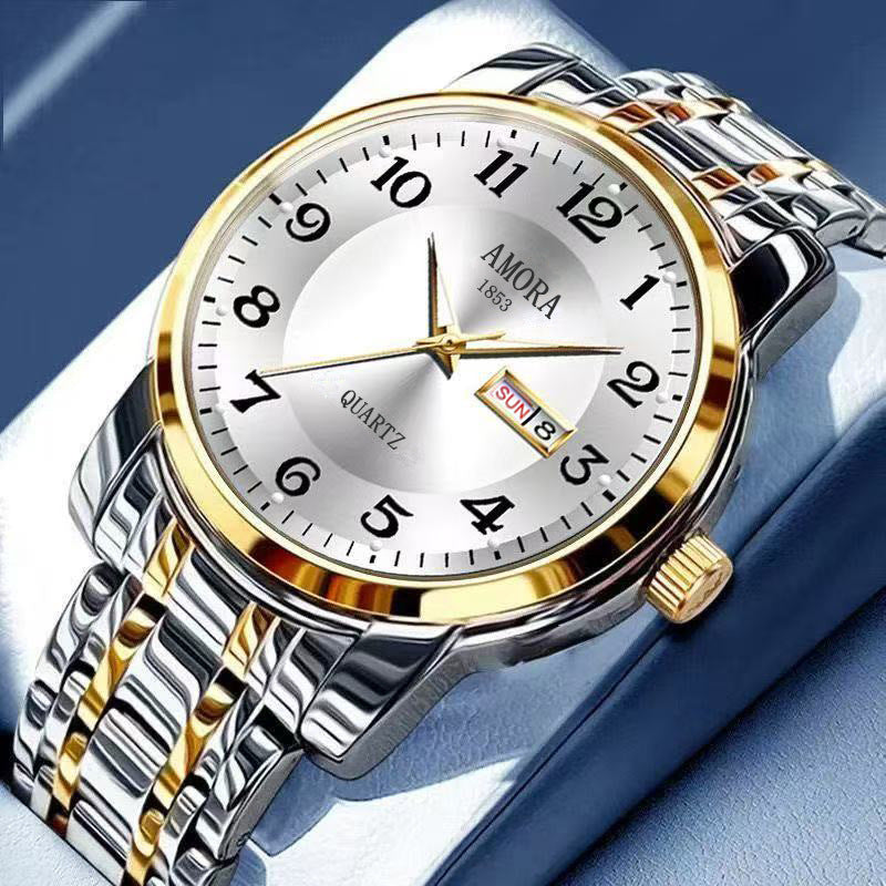 Genuine 2025 New Model Watch for Men, Fully Automatic Non-Mechanical Watch, Waterproof Stainless Steel Band, Dual Calendar Men's Watch with Luminous Feature