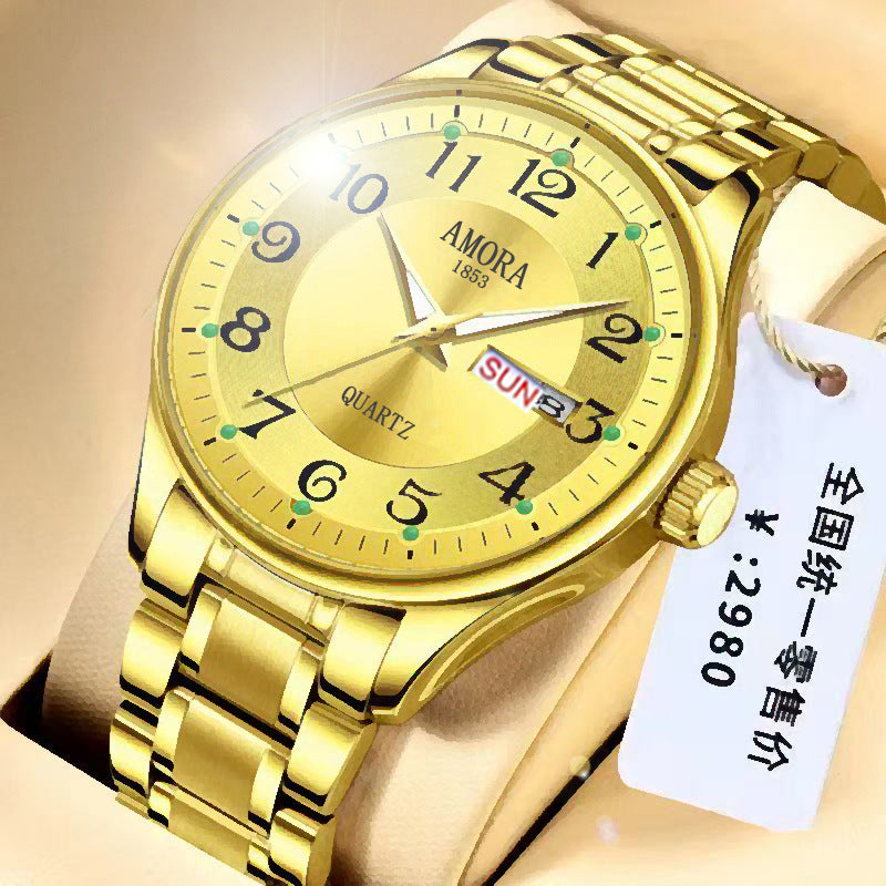 Genuine 2025 New Model Watch for Men, Fully Automatic Non-Mechanical Watch, Waterproof Stainless Steel Band, Dual Calendar Men's Watch with Luminous Feature