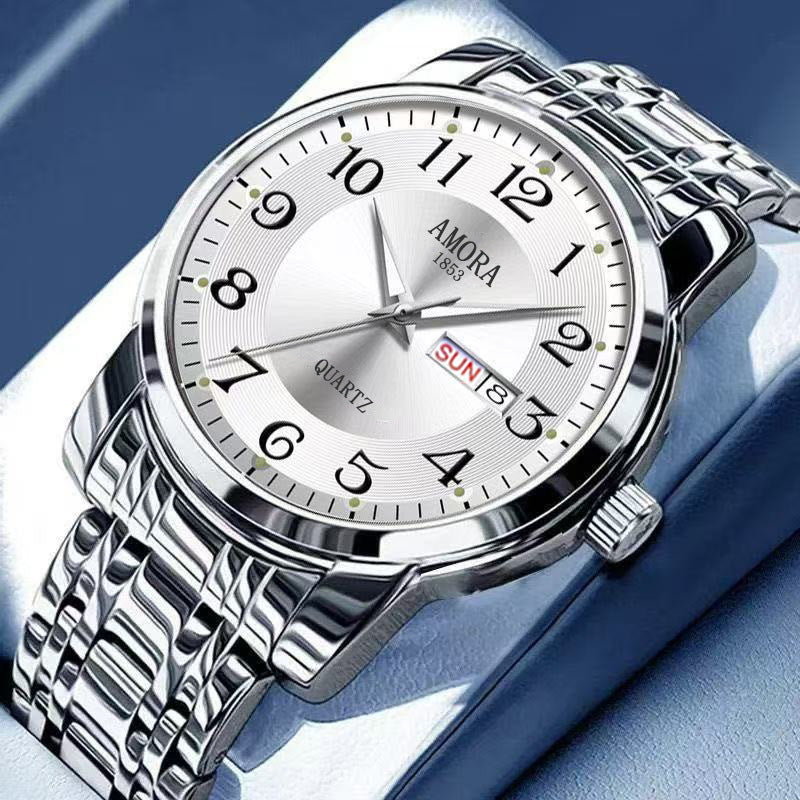 Genuine 2025 New Model Watch for Men, Fully Automatic Non-Mechanical Watch, Waterproof Stainless Steel Band, Dual Calendar Men's Watch with Luminous Feature