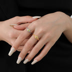 Japanese-style imitation olivine ring women's hollow smile zircon adjustable ring gold-plated niche design wholesale