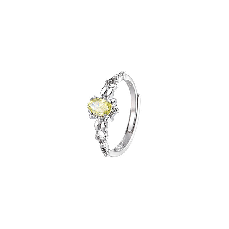 Japanese-style imitation olivine ring women's hollow smile zircon adjustable ring gold-plated niche design wholesale