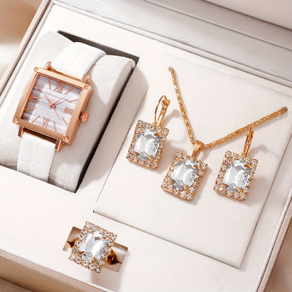 Duoduo Cross-Border Shein Popular Luxury Set Bracelet Watch with Diamonds for Women Five-Piece Gift Box Quartz Watch