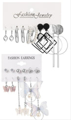 European and American style metal earring square personality earrings C- shaped geometric butterfly drop oil resin earrings 18-piece set