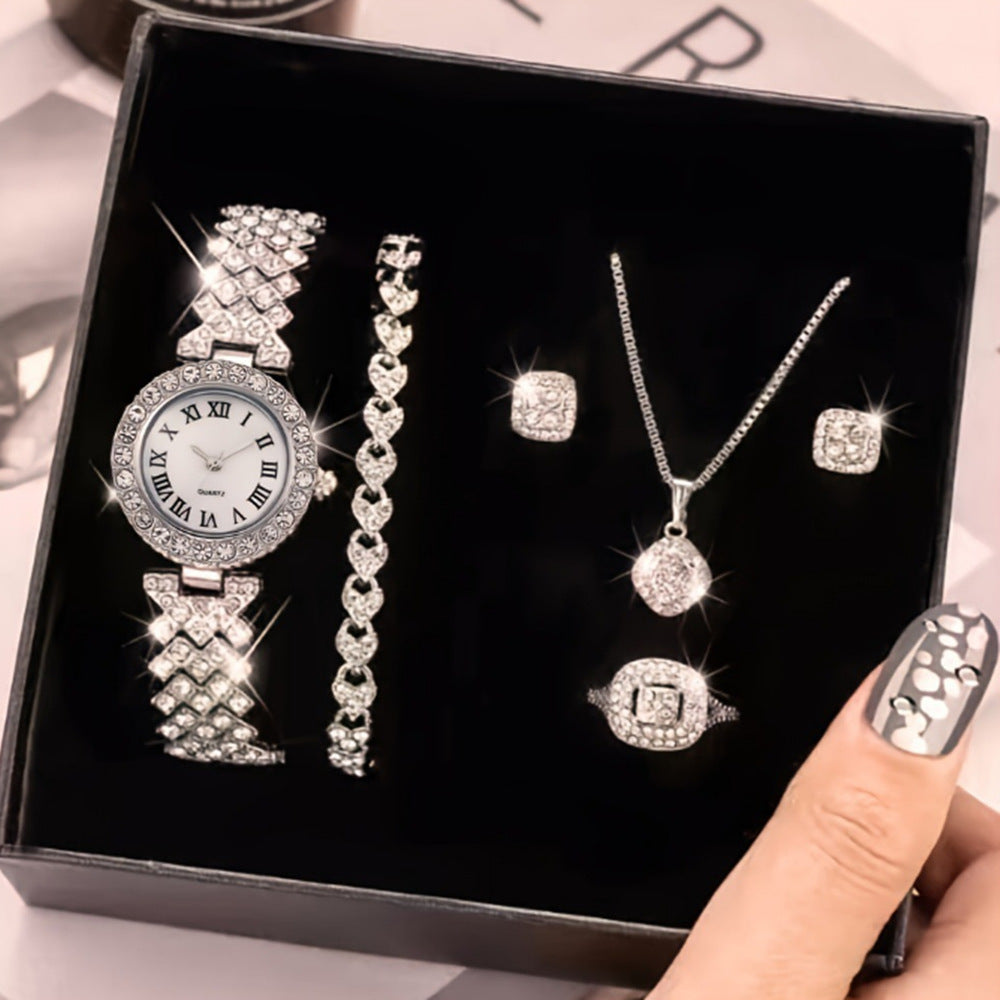 Duoduo Cross-Border Shein Popular Luxury Set Bracelet Watch with Diamonds for Women Five-Piece Gift Box Quartz Watch