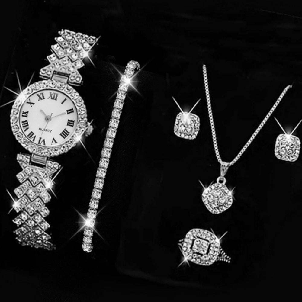 Duoduo Cross-Border Shein Popular Luxury Set Bracelet Watch with Diamonds for Women Five-Piece Gift Box Quartz Watch