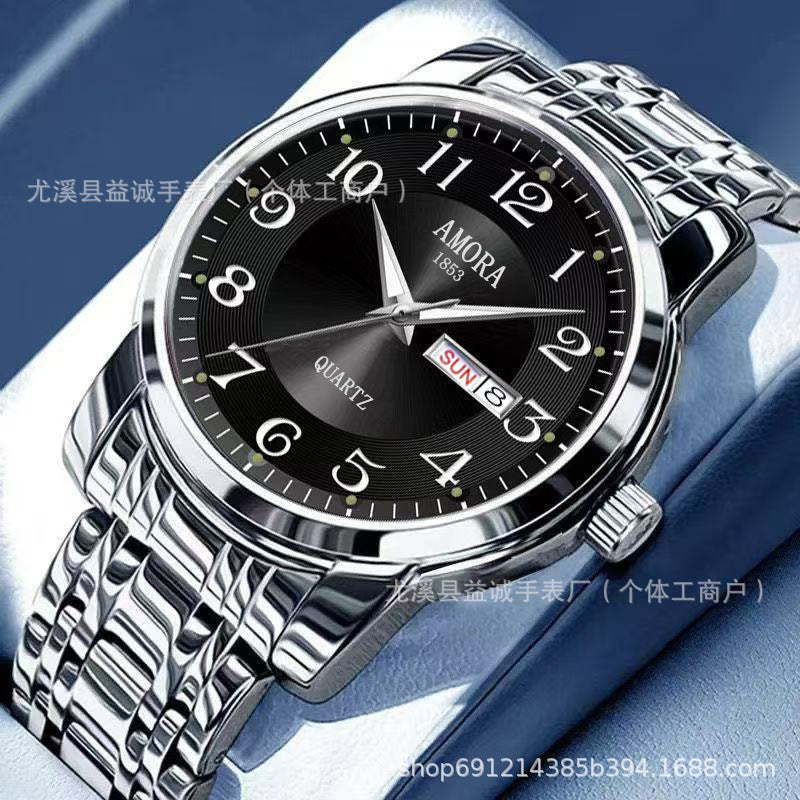 Genuine 2025 New Model Watch for Men, Fully Automatic Non-Mechanical Watch, Waterproof Stainless Steel Band, Dual Calendar Men's Watch with Luminous Feature