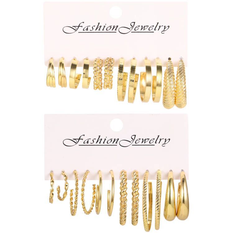 European and American style metal earring square personality earrings C- shaped geometric butterfly drop oil resin earrings 18-piece set
