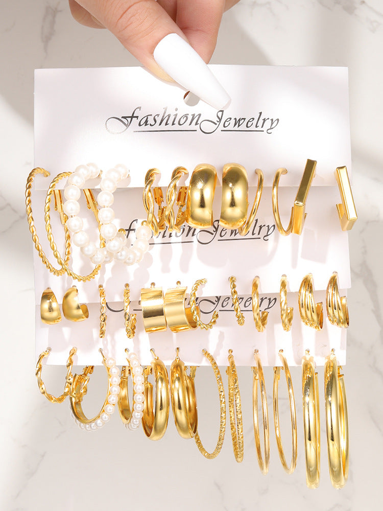 European and American style metal earring square personality earrings C- shaped geometric butterfly drop oil resin earrings 18-piece set