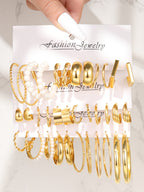European and American style metal earring square personality earrings C- shaped geometric butterfly drop oil resin earrings 18-piece set