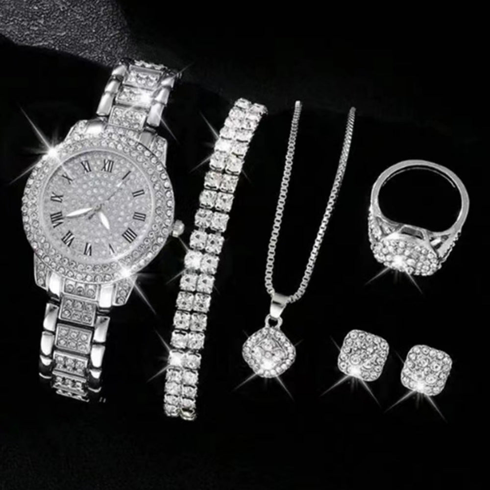 Duoduo Cross-Border Shein Popular Luxury Set Bracelet Watch with Diamonds for Women Five-Piece Gift Box Quartz Watch