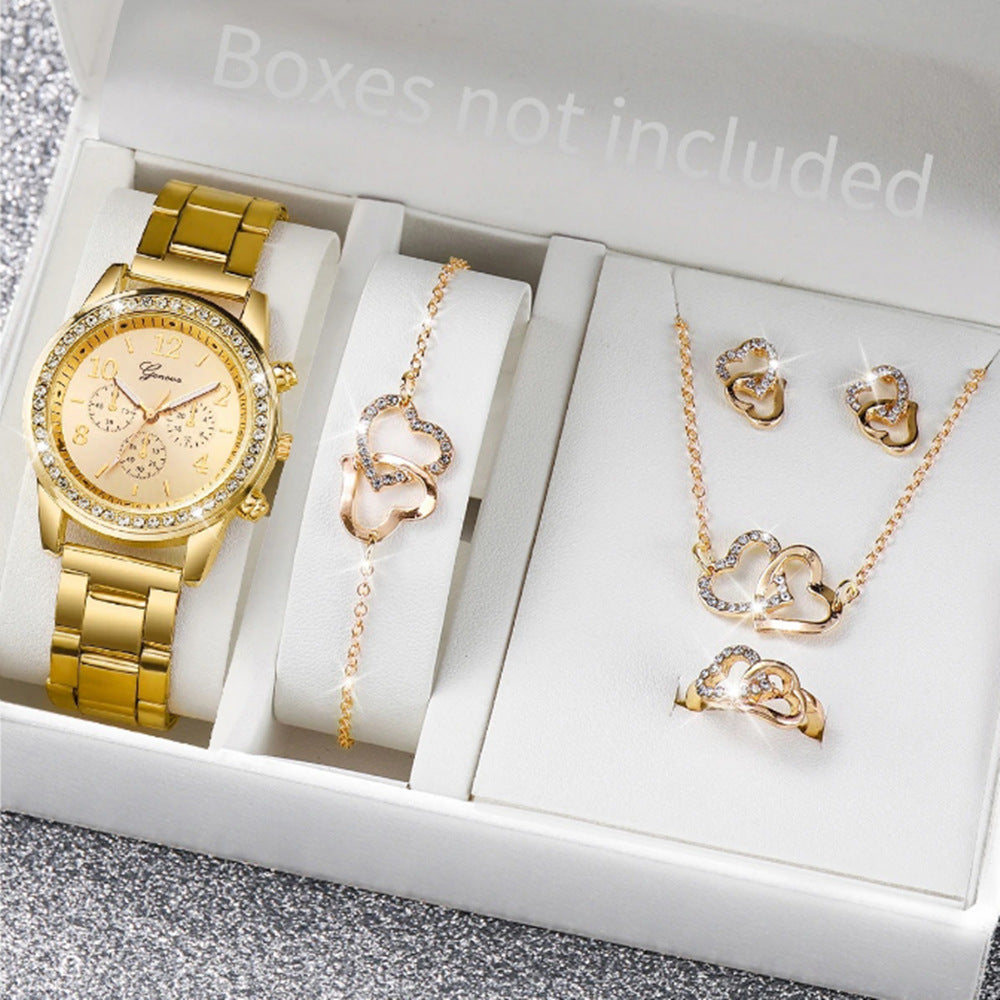 Duoduo Cross-Border Shein Popular Luxury Set Bracelet Watch with Diamonds for Women Five-Piece Gift Box Quartz Watch