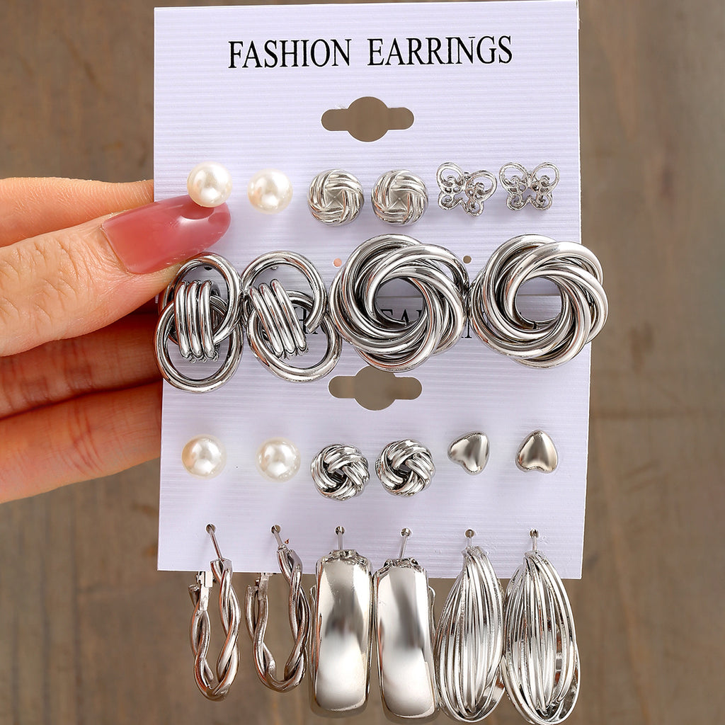 European and American style metal earring square personality earrings C- shaped geometric butterfly drop oil resin earrings 18-piece set