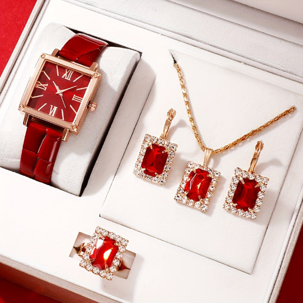 Duoduo Cross-Border Shein Popular Luxury Set Bracelet Watch with Diamonds for Women Five-Piece Gift Box Quartz Watch