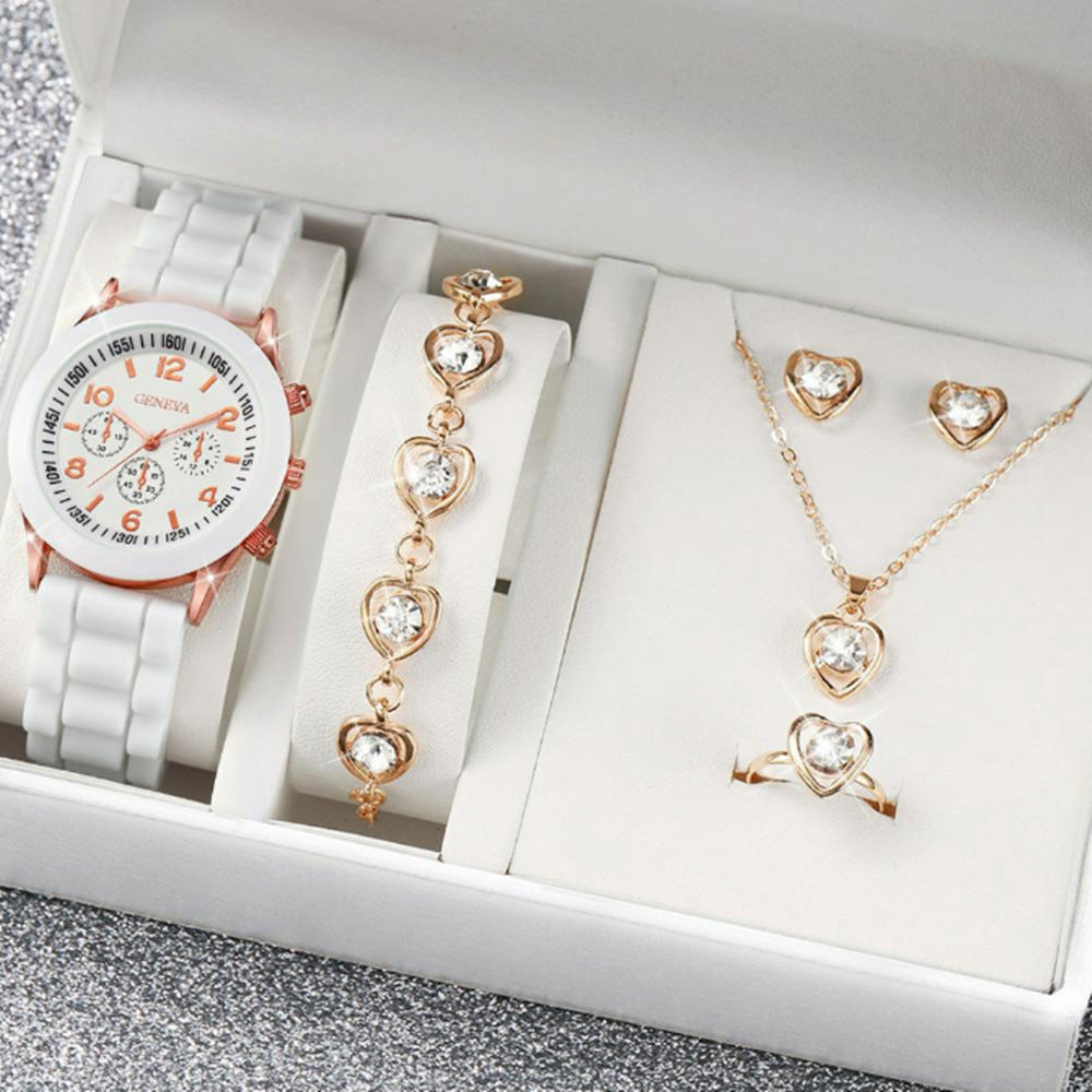 Duoduo Cross-Border Shein Popular Luxury Set Bracelet Watch with Diamonds for Women Five-Piece Gift Box Quartz Watch