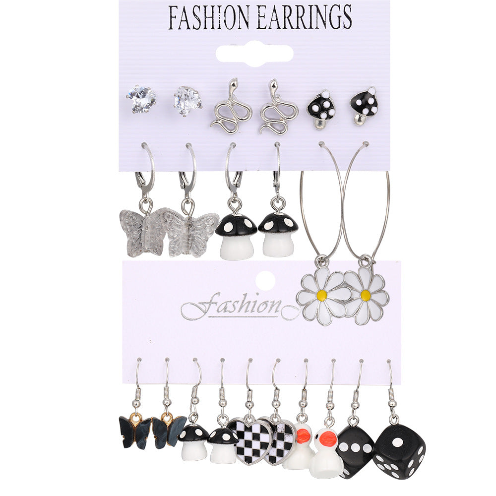 European and American style metal earring square personality earrings C- shaped geometric butterfly drop oil resin earrings 18-piece set