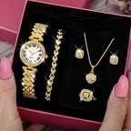 Duoduo Cross-Border Shein Popular Luxury Set Bracelet Watch with Diamonds for Women Five-Piece Gift Box Quartz Watch