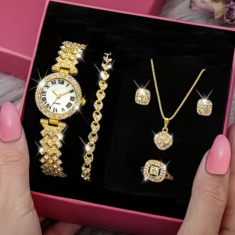 Duoduo Cross-Border Shein Popular Luxury Set Bracelet Watch with Diamonds for Women Five-Piece Gift Box Quartz Watch