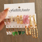 European and American style metal earring square personality earrings C- shaped geometric butterfly drop oil resin earrings 18-piece set