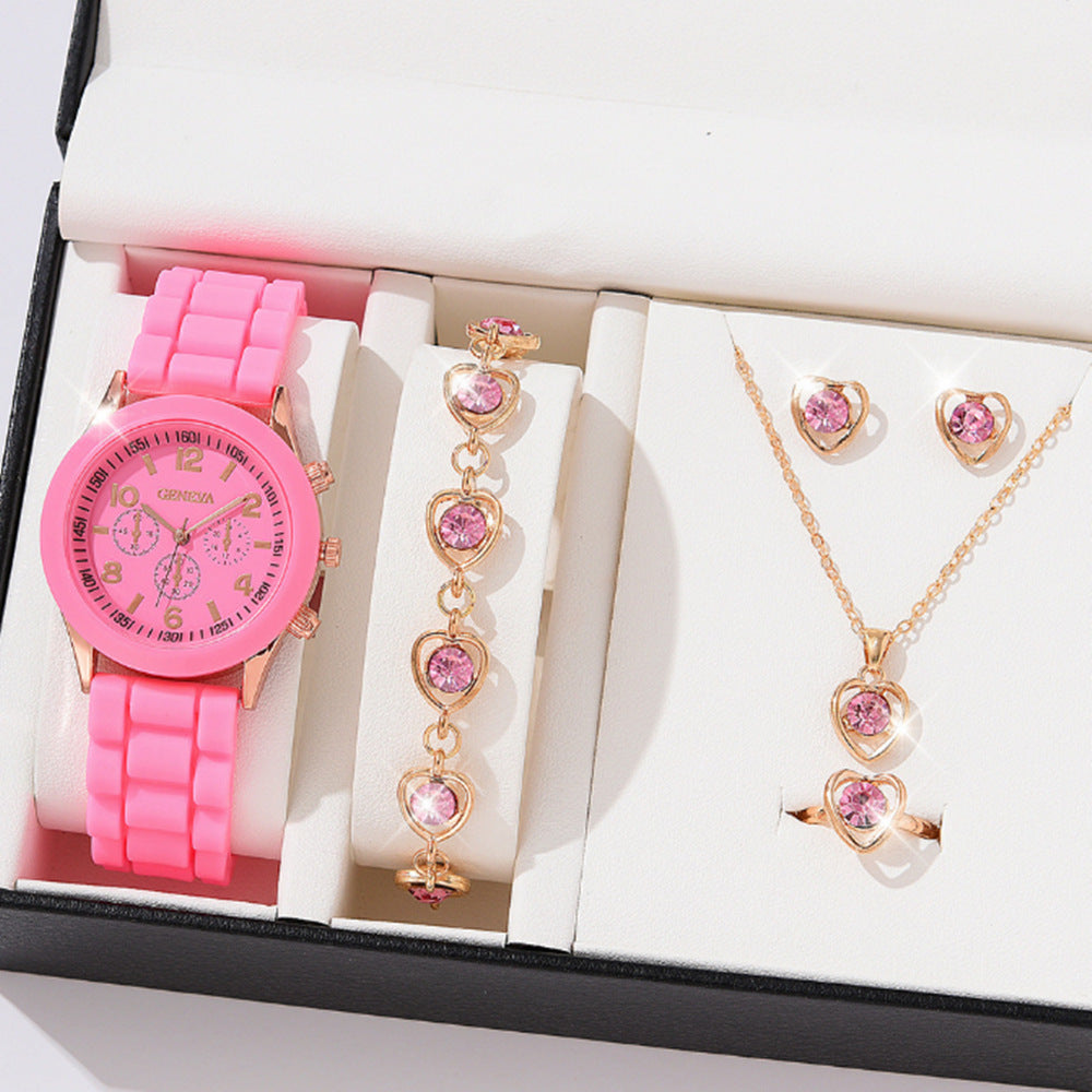Duoduo Cross-Border Shein Popular Luxury Set Bracelet Watch with Diamonds for Women Five-Piece Gift Box Quartz Watch