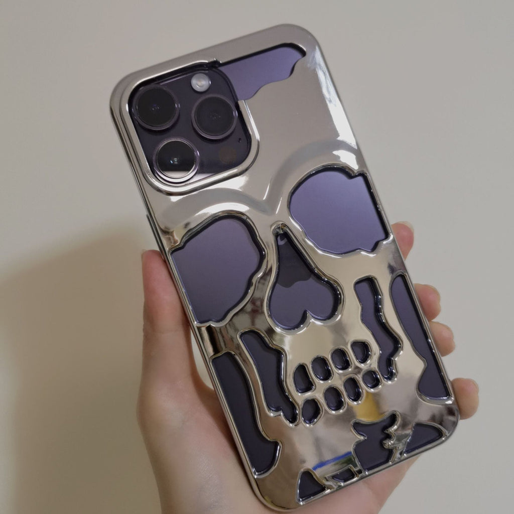 Electroplated Skull Phone Case Suitable for iPhone 17 Pro Max, Apple 16, Personalized 15, Foreign Trade 14 Protective Hard Case
