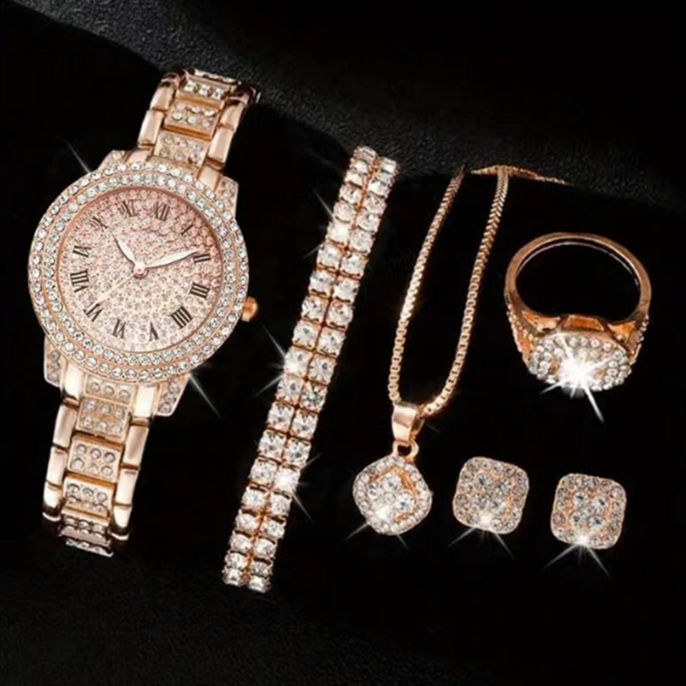 Duoduo Cross-Border Shein Popular Luxury Set Bracelet Watch with Diamonds for Women Five-Piece Gift Box Quartz Watch