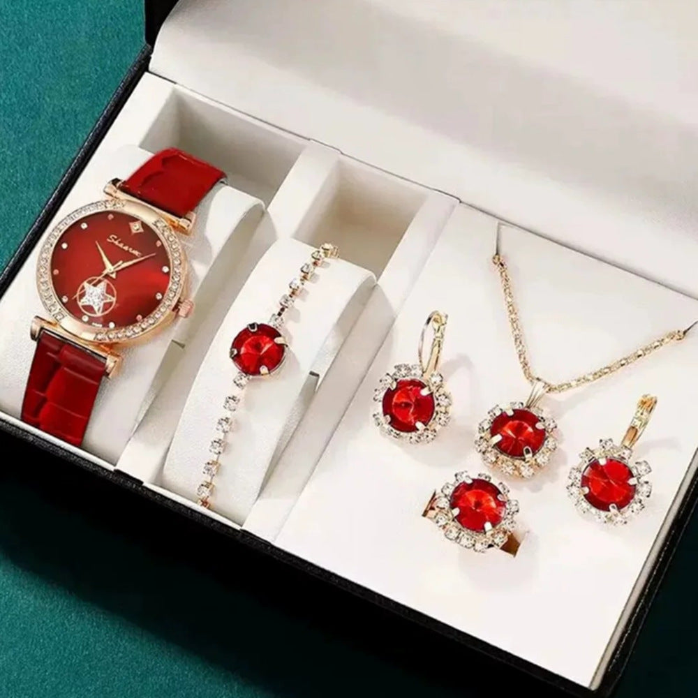 Duoduo Cross-Border Shein Popular Luxury Set Bracelet Watch with Diamonds for Women Five-Piece Gift Box Quartz Watch