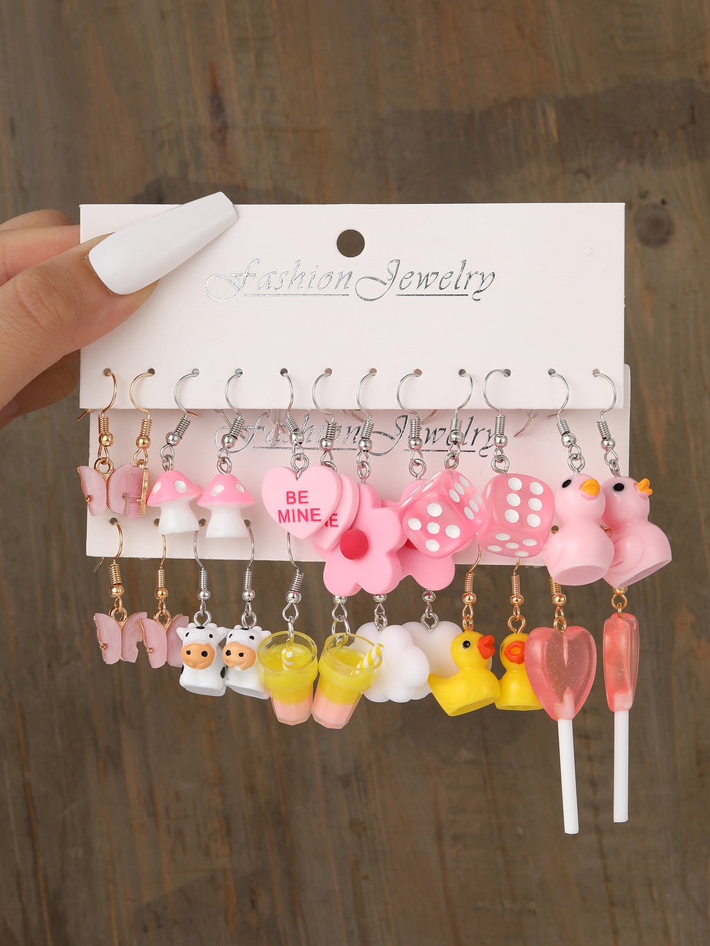 European and American style metal earring square personality earrings C- shaped geometric butterfly drop oil resin earrings 18-piece set