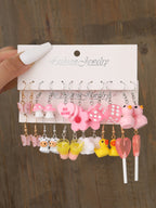European and American style metal earring square personality earrings C- shaped geometric butterfly drop oil resin earrings 18-piece set