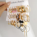 European and American style metal earring square personality earrings C- shaped geometric butterfly drop oil resin earrings 18-piece set