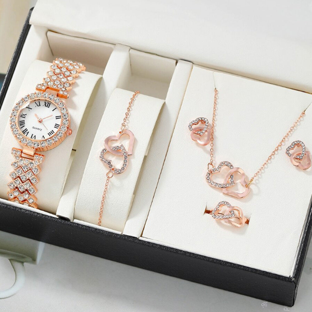 Duoduo Cross-Border Shein Popular Luxury Set Bracelet Watch with Diamonds for Women Five-Piece Gift Box Quartz Watch