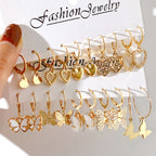 European and American style metal earring square personality earrings C- shaped geometric butterfly drop oil resin earrings 18-piece set