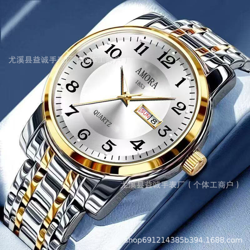 Genuine 2025 New Model Watch for Men, Fully Automatic Non-Mechanical Watch, Waterproof Stainless Steel Band, Dual Calendar Men's Watch with Luminous Feature
