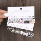 European and American style metal earring square personality earrings C- shaped geometric butterfly drop oil resin earrings 18-piece set