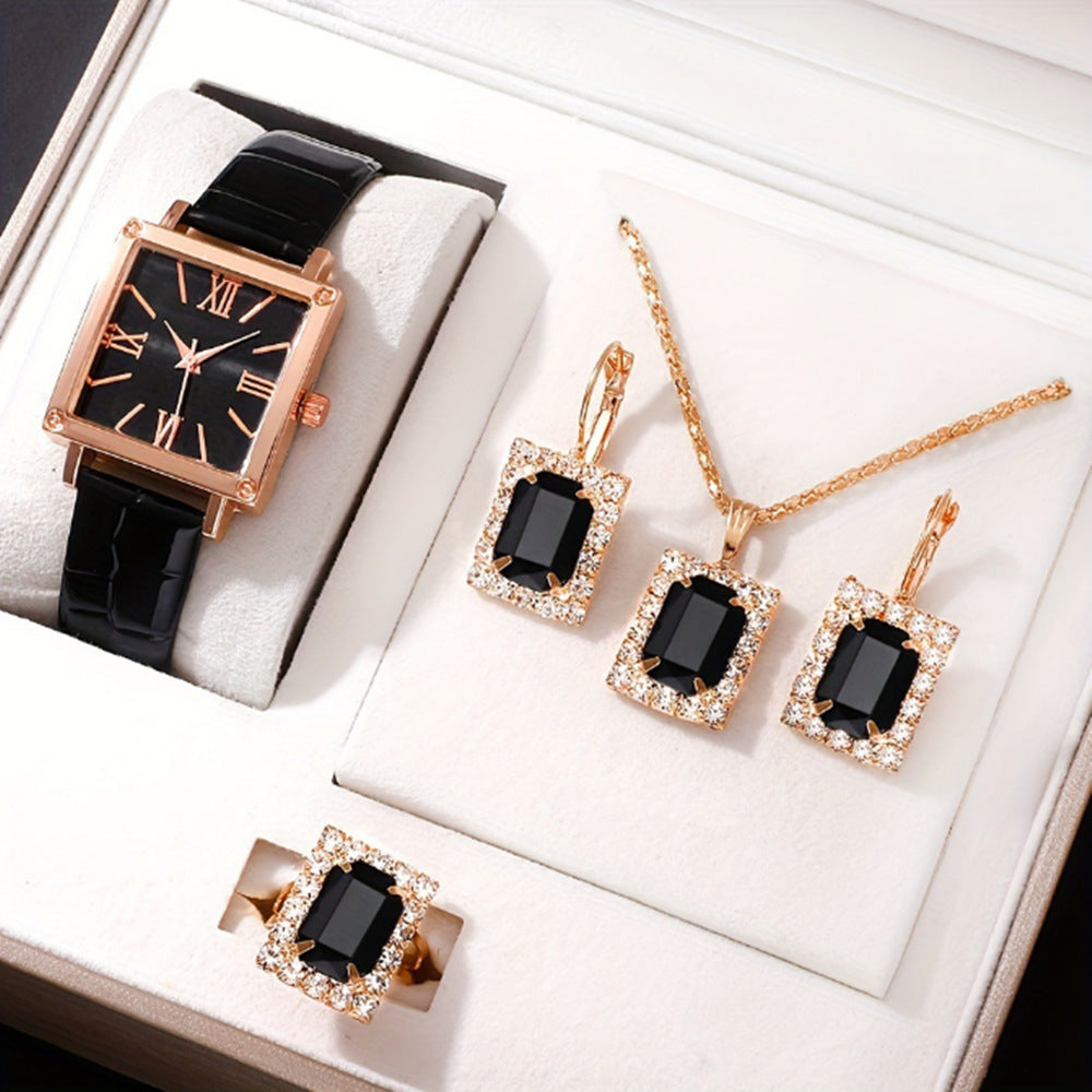 Duoduo Cross-Border Shein Popular Luxury Set Bracelet Watch with Diamonds for Women Five-Piece Gift Box Quartz Watch