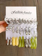 European and American style metal earring square personality earrings C- shaped geometric butterfly drop oil resin earrings 18-piece set