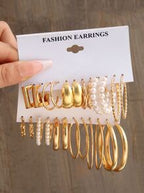 European and American style metal earring square personality earrings C- shaped geometric butterfly drop oil resin earrings 18-piece set