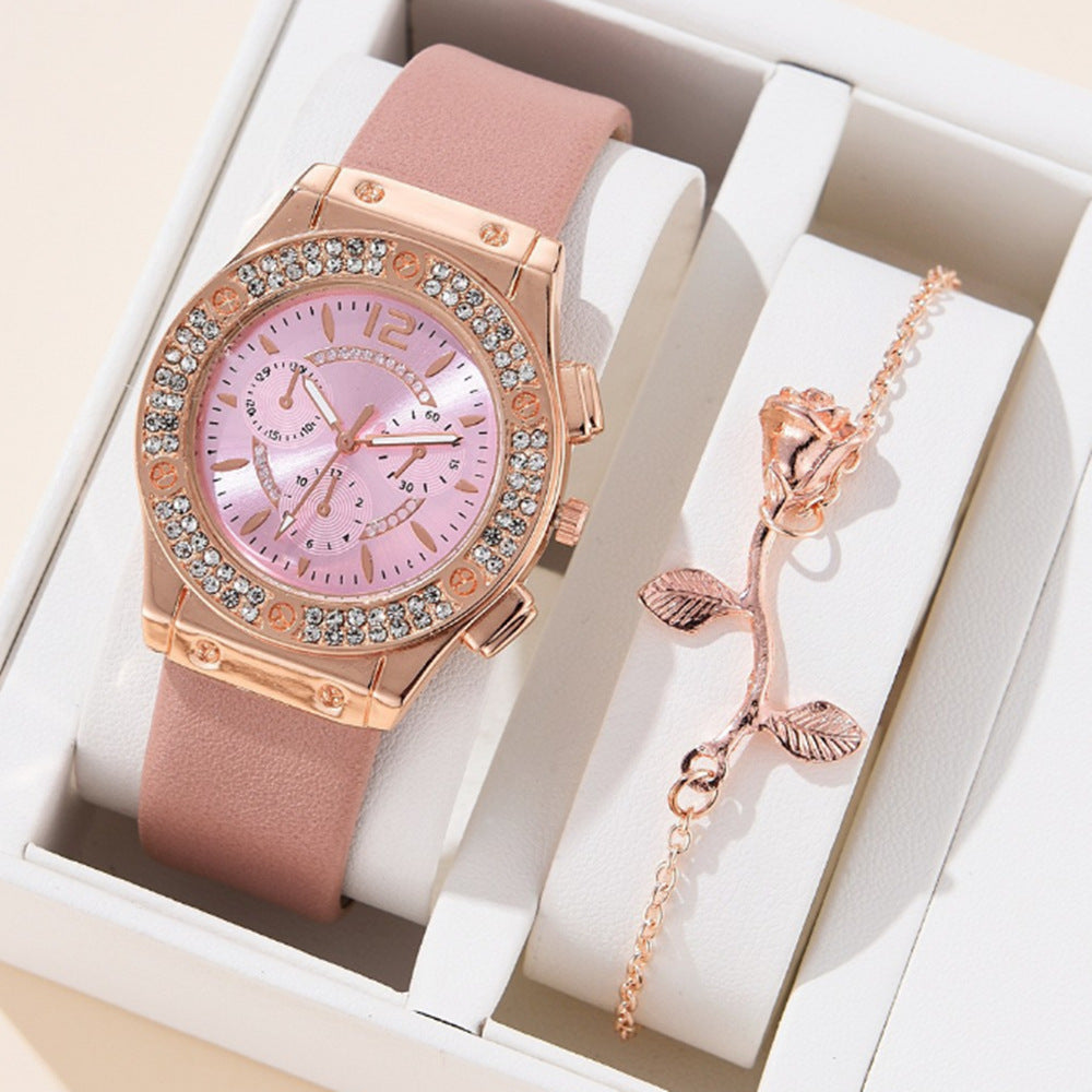 Duoduo Cross-Border Shein Popular Luxury Set Bracelet Watch with Diamonds for Women Five-Piece Gift Box Quartz Watch