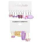 European and American style metal earring square personality earrings C- shaped geometric butterfly drop oil resin earrings 18-piece set