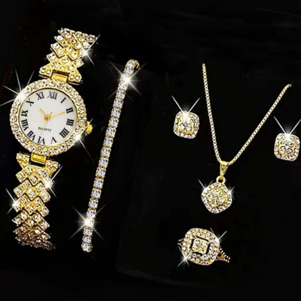 Duoduo Cross-Border Shein Popular Luxury Set Bracelet Watch with Diamonds for Women Five-Piece Gift Box Quartz Watch