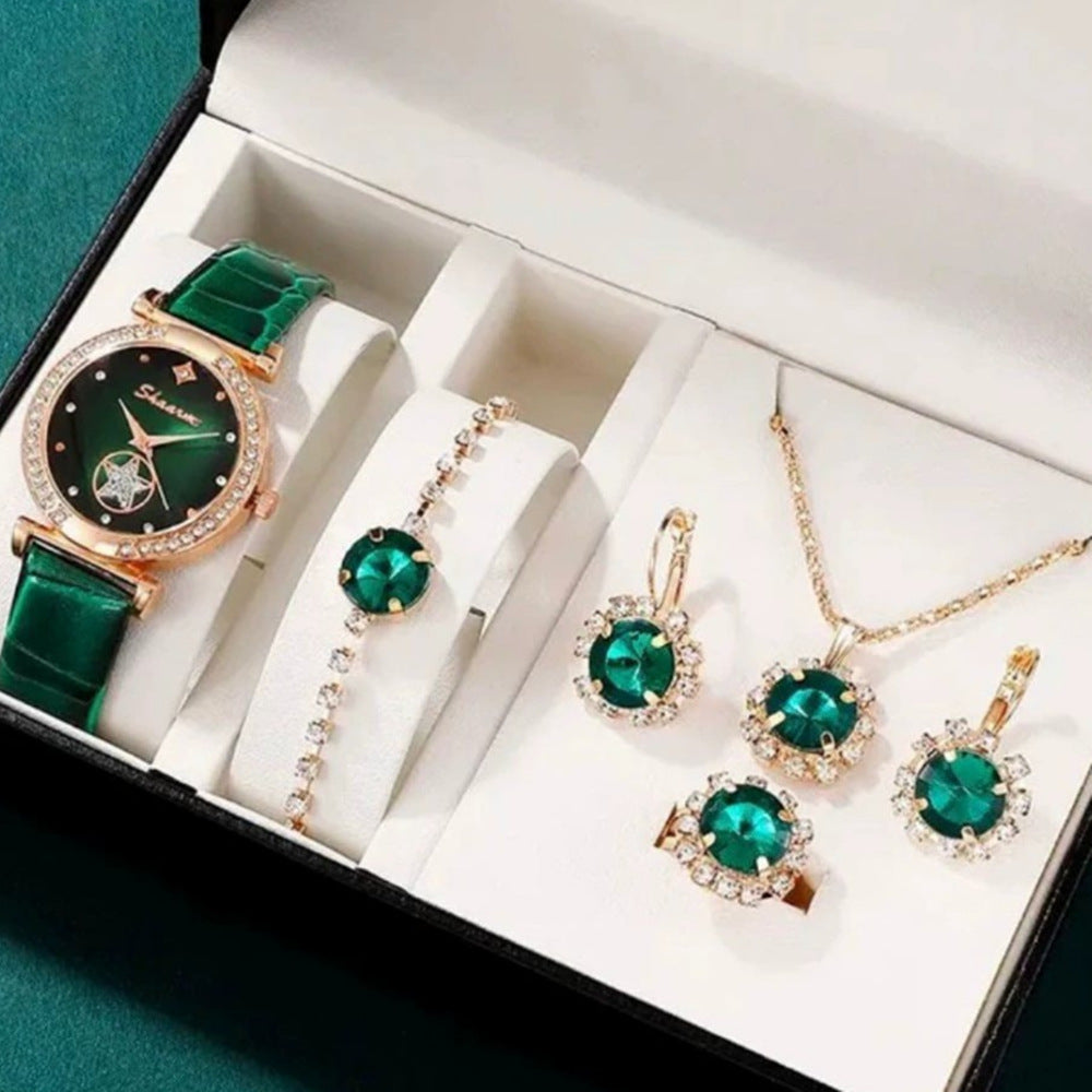 Duoduo Cross-Border Shein Popular Luxury Set Bracelet Watch with Diamonds for Women Five-Piece Gift Box Quartz Watch