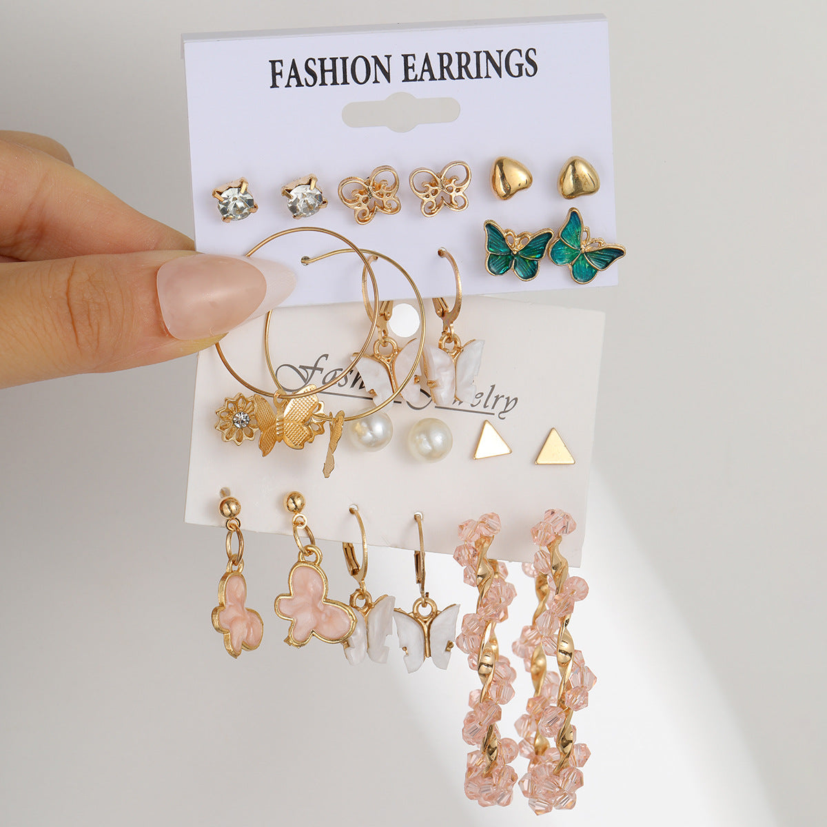 European and American style metal earring square personality earrings C- shaped geometric butterfly drop oil resin earrings 18-piece set