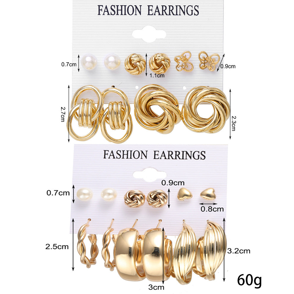 European and American style metal earring square personality earrings C- shaped geometric butterfly drop oil resin earrings 18-piece set