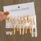 European and American style metal earring square personality earrings C- shaped geometric butterfly drop oil resin earrings 18-piece set