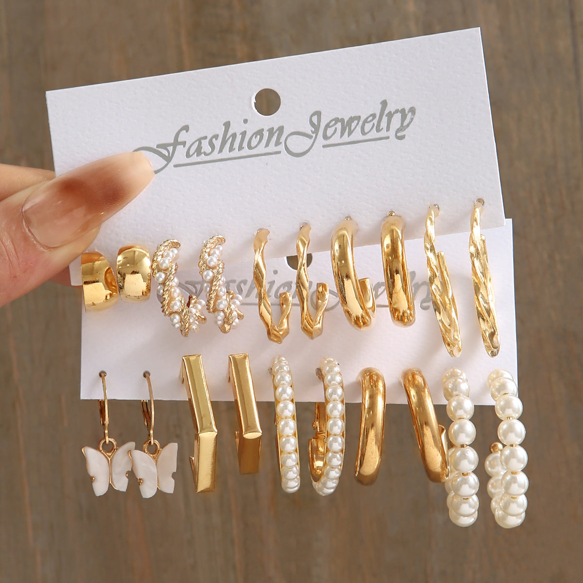 European and American style metal earring square personality earrings C- shaped geometric butterfly drop oil resin earrings 18-piece set