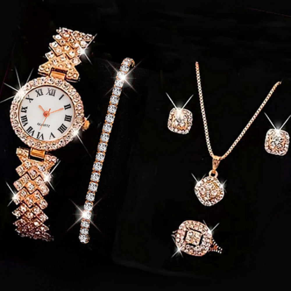 Duoduo Cross-Border Shein Popular Luxury Set Bracelet Watch with Diamonds for Women Five-Piece Gift Box Quartz Watch